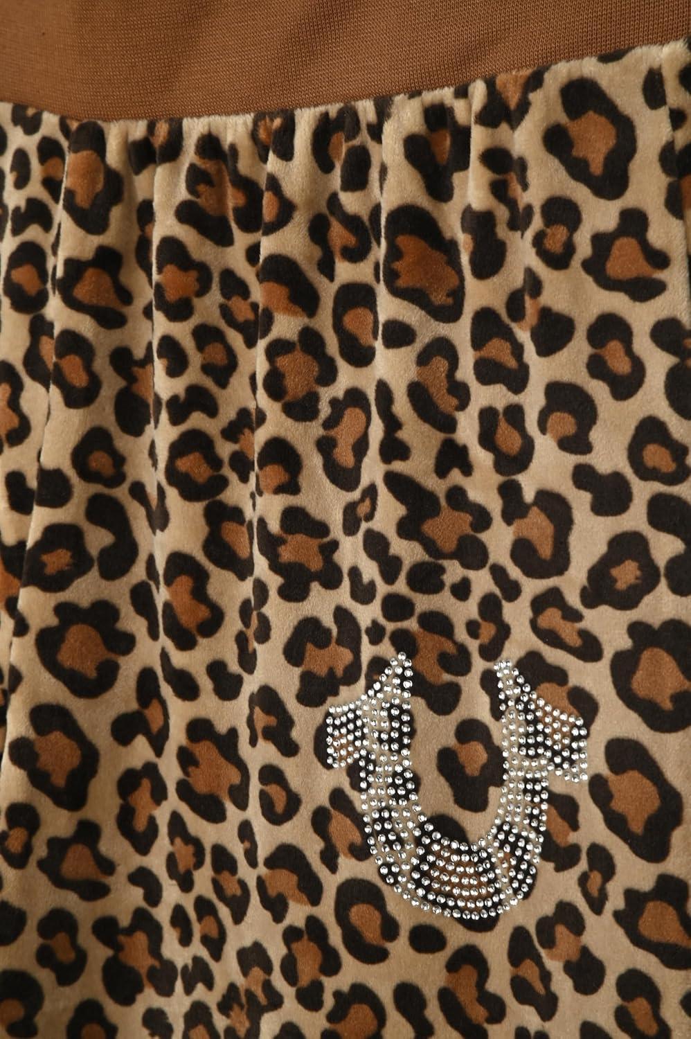 imageTrue Religion Girls Hoodie and Sweatpant Set Velour Jogger Sets for Girl Fashion ClothingLeopard