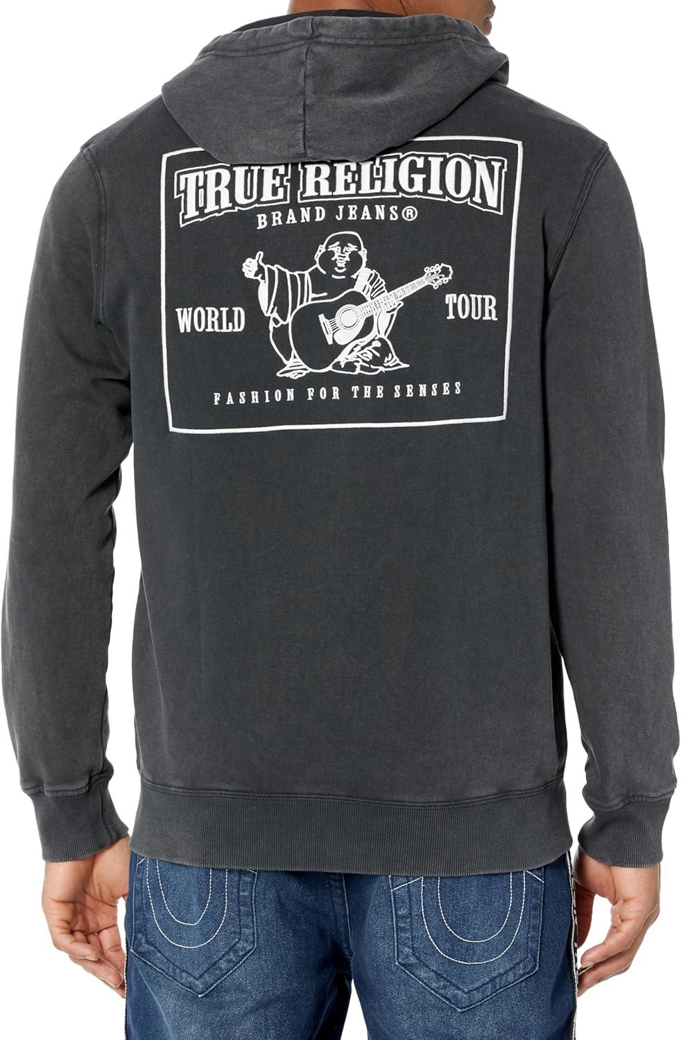 imageTrue Religion Mens Puff Print Core Zip Up Hoody  Full Zip with GraphicJet Black Vintage Wash