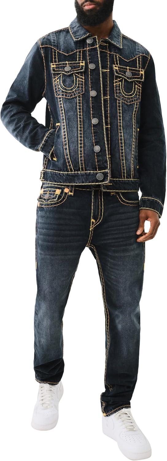 imageTrue Religion Mens Rocco Super T Flap 12quot 32quot InseamChanson Blue Blk Wash