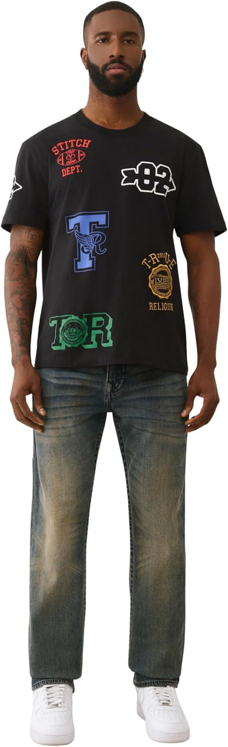 imageTrue Religion Mens SS Embroidery Uni Logo Tee Jet 100 Cotton Graphic TShirt with Crew Neck ampamp Iconic Streetwear StyleJet Black