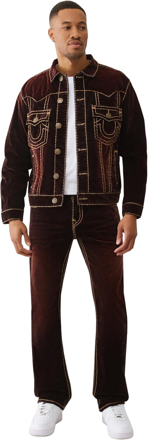 imageTrue Religion Mens Super T Oversized Velvet Jacket Horseshoe Logo ampamp Bold Stitching