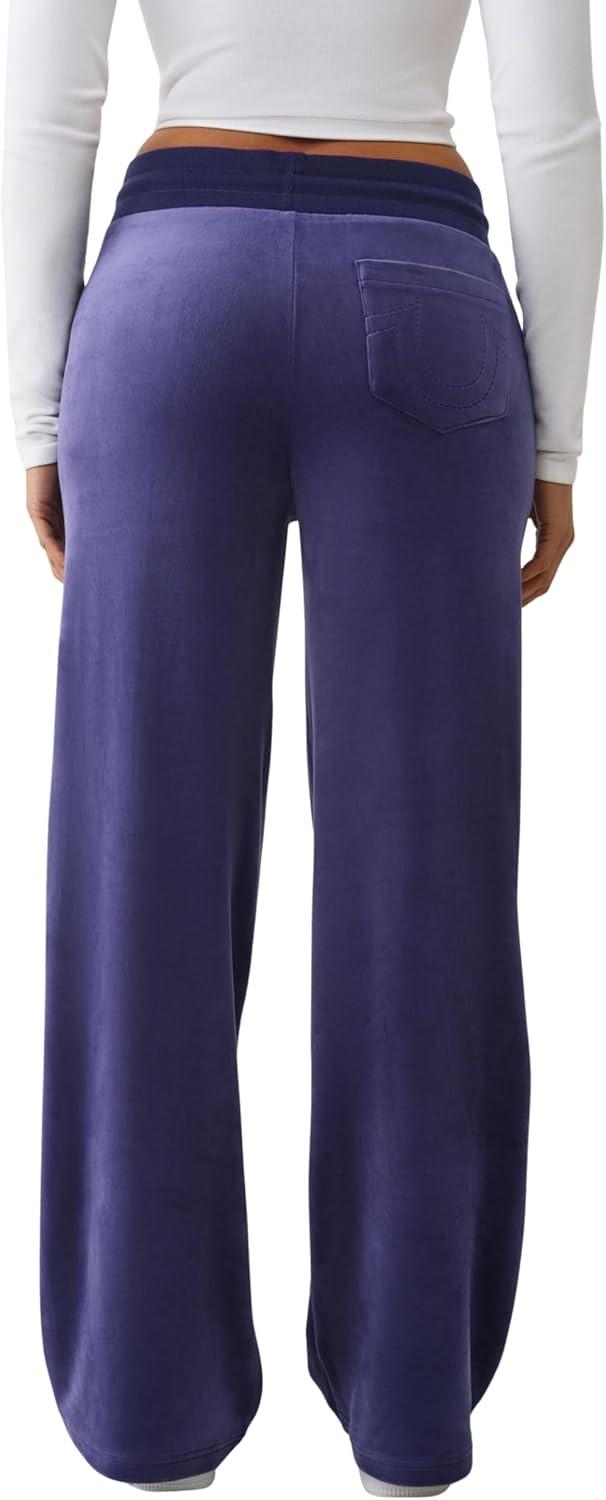 imageTrue Religion Womens Velour Sweatpants Straight Leg Track Pants with Crystal Horseshoe LogoAstral Aura
