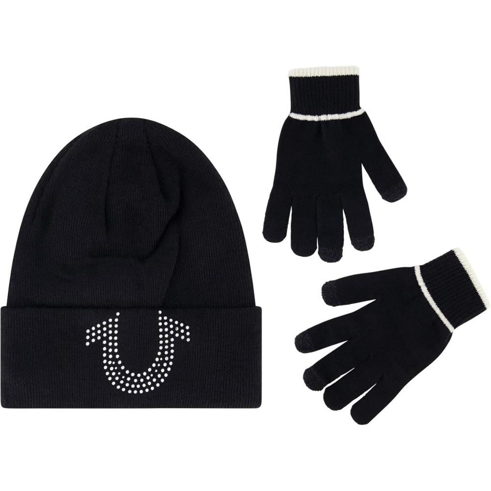 imageTrue Religion Beanie Hat and Touchscreen Glove SetBlack