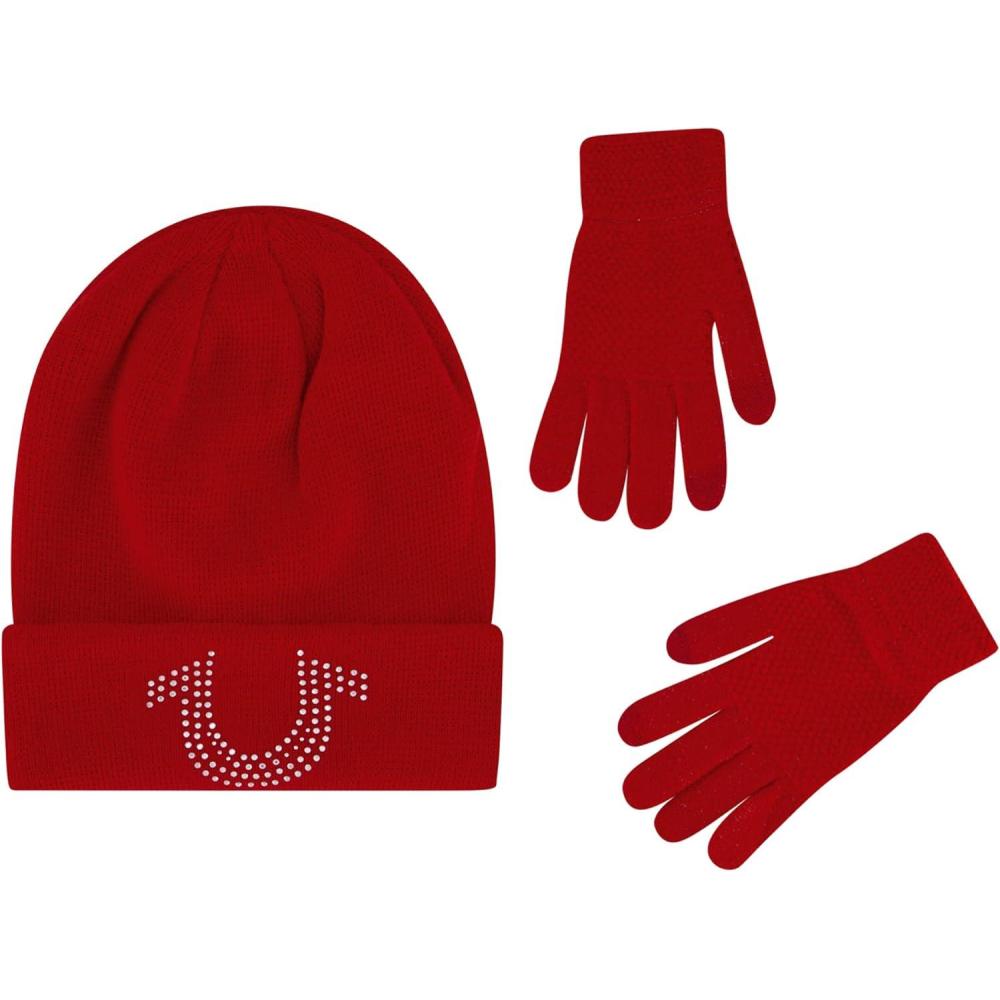 imageTrue Religion Beanie Hat and Touchscreen Glove SetRed