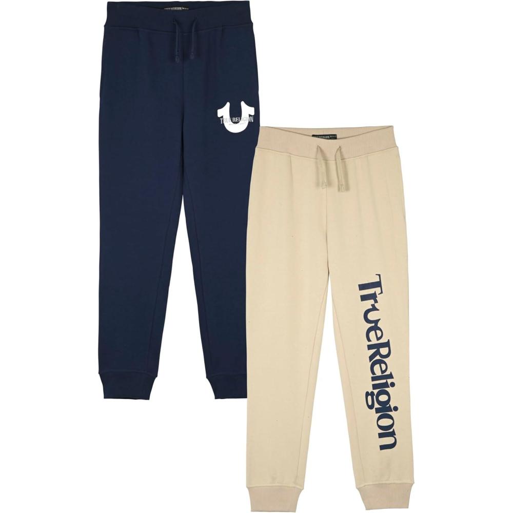 imageTrue Religion Boys 2 Pack Fleece Sweatpants  Stylish ampamp Comfortable Jogger Pants Set for Active KidsNavyfog