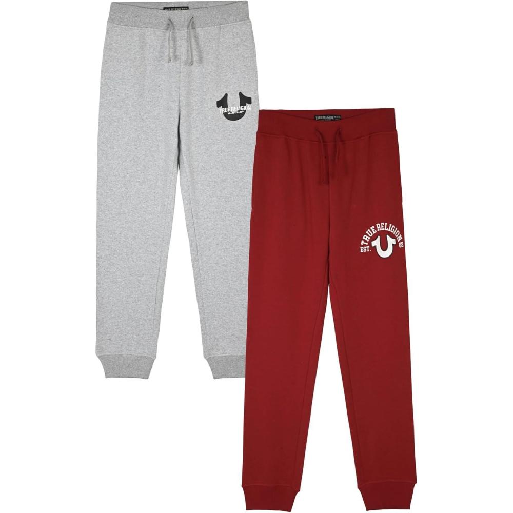 imageTrue Religion Boys 2 Pack Fleece Sweatpants  Stylish ampamp Comfortable Jogger Pants Set for Active KidsRedheather Grey