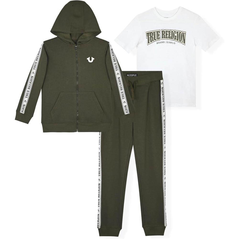 imageTrue Religion Boys 3 Piece Fleece Jogger Sets  Complete Hoodie Tee ampamp Sweatpants Outfit for Everyday StyleOlivewhite