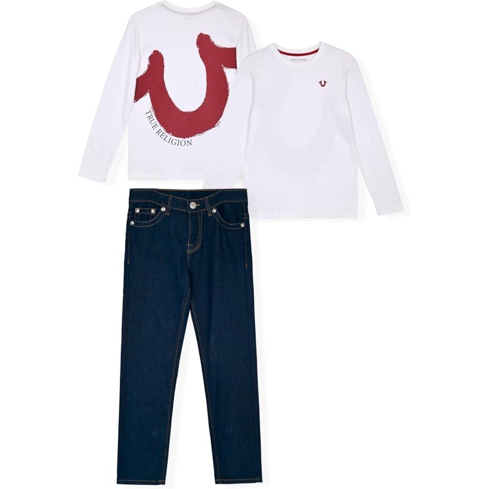 imageTrue Religion Boys Denim Set 2 Piece Boys Jeans and Long Sleeve Tee Shirt SetWhitered