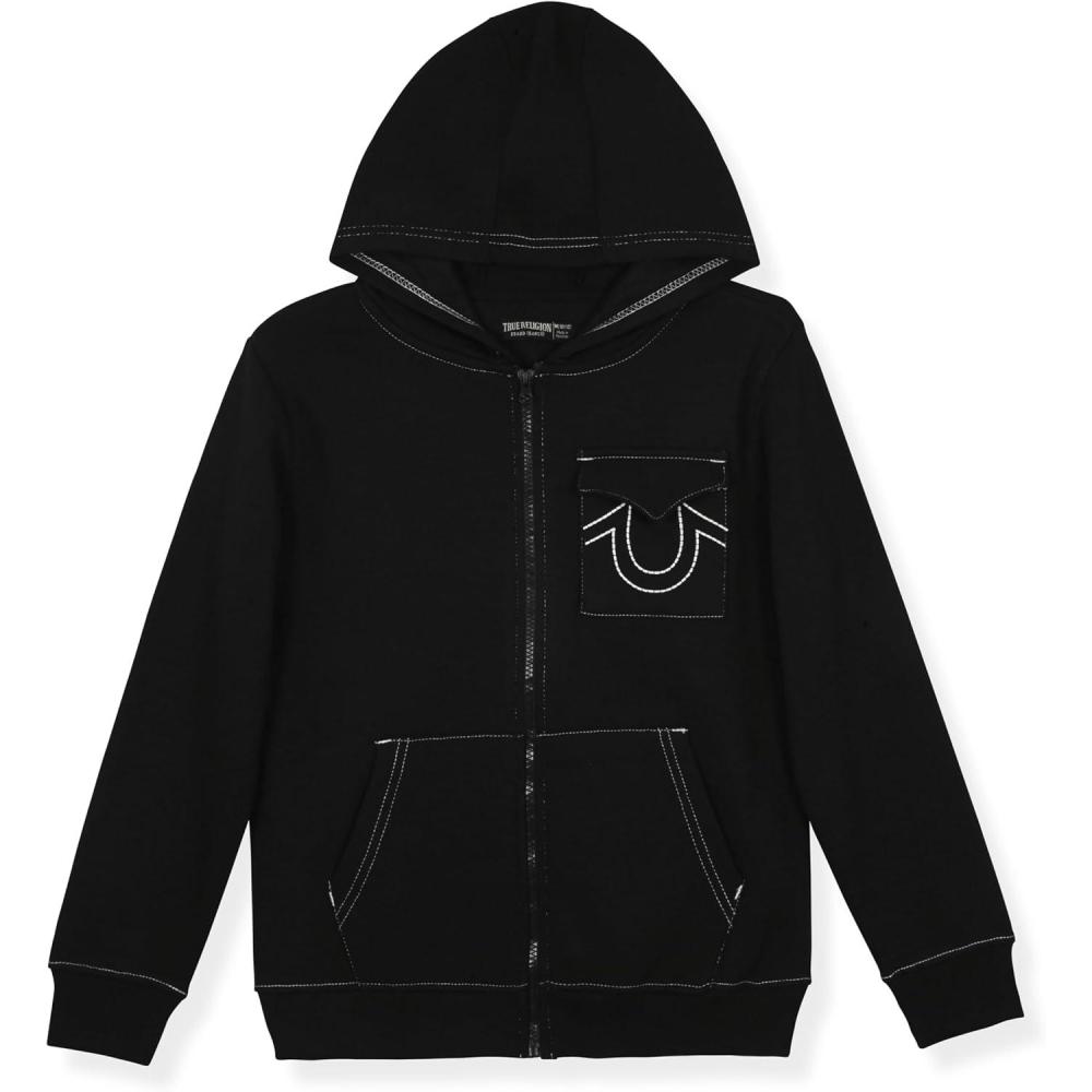 imageTrue Religion Boys Fleece Hoodies Premium Zip Front ampamp Pullover Sweatshirts Stylish Design ampamp ComfortBlack White Zip