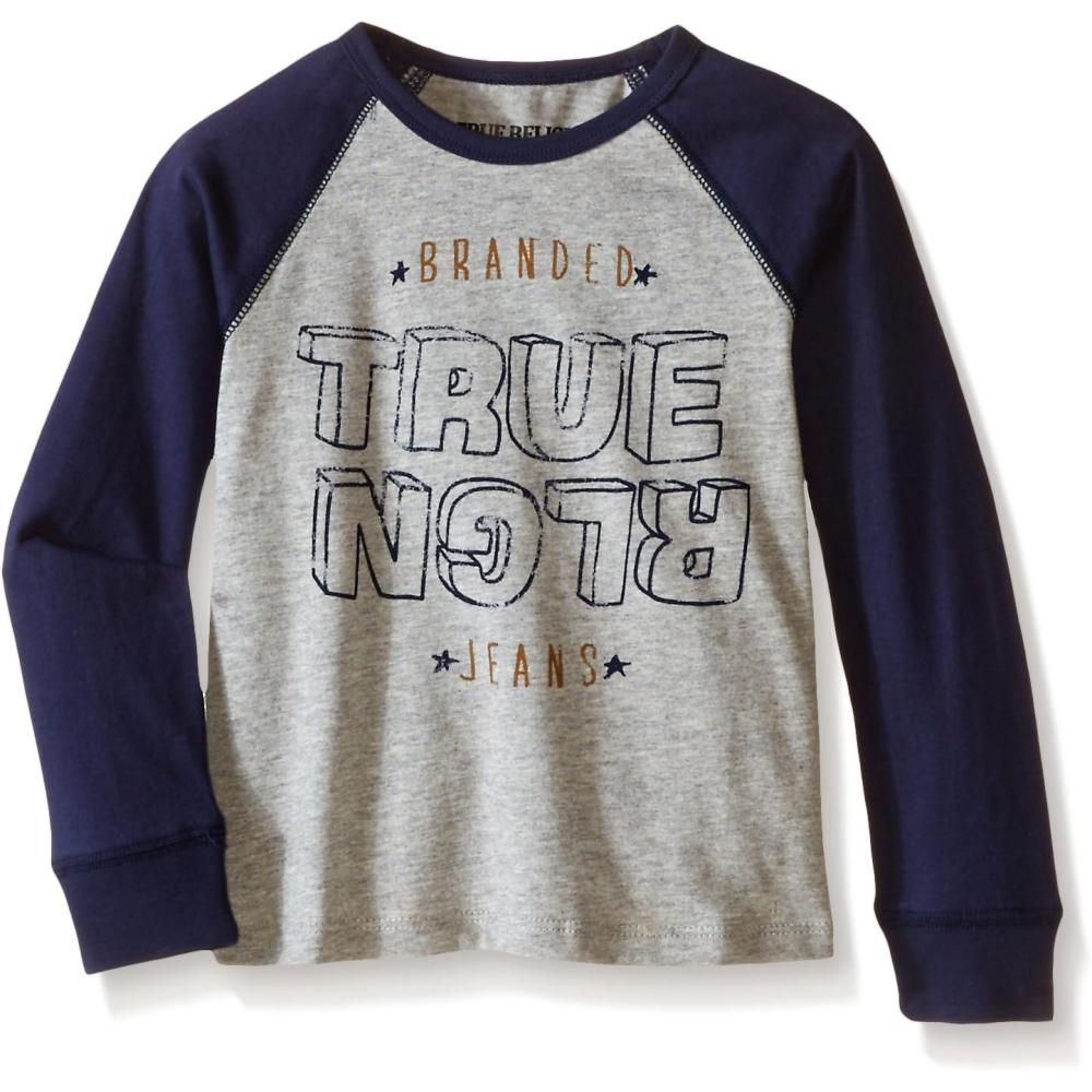 imageTrue Religion Boys Long Sleeve Raglan Burned Out TeeHeather Grey