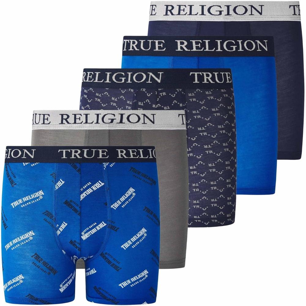 imageTrue Religion Boys Underwear 5 Pack Boxer Briefs for Boys 618 Durable Stretch Breathable Moisture WickingBlue Pack 2