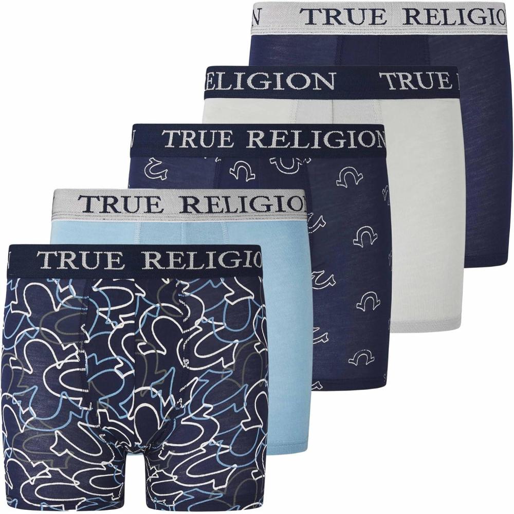 imageTrue Religion Boys Underwear 5 Pack Boxer Briefs for Boys 618 Durable Stretch Breathable Moisture WickingBlue Prints