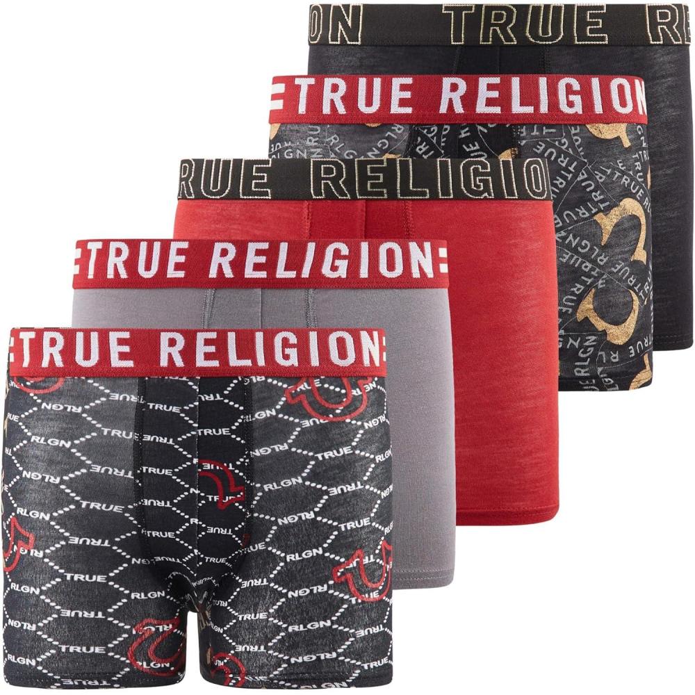 imageTrue Religion Boys Underwear 5 Pack Boxer Briefs for Boys 618 Durable Stretch Breathable Moisture WickingRedGoldBlackGrey