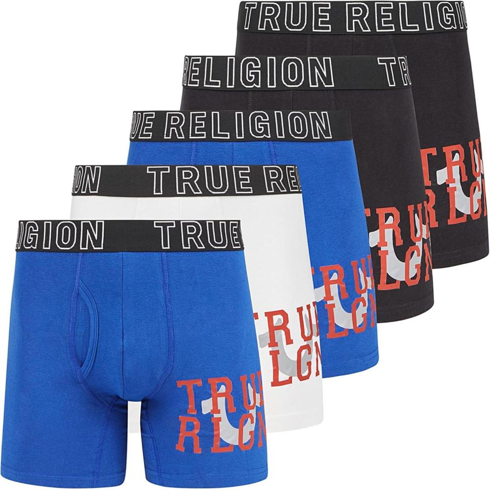 imageTrue Religion Cotton Stretch Mens Boxer Briefs Mens Underwear Pack of 5BlackBlueWhite