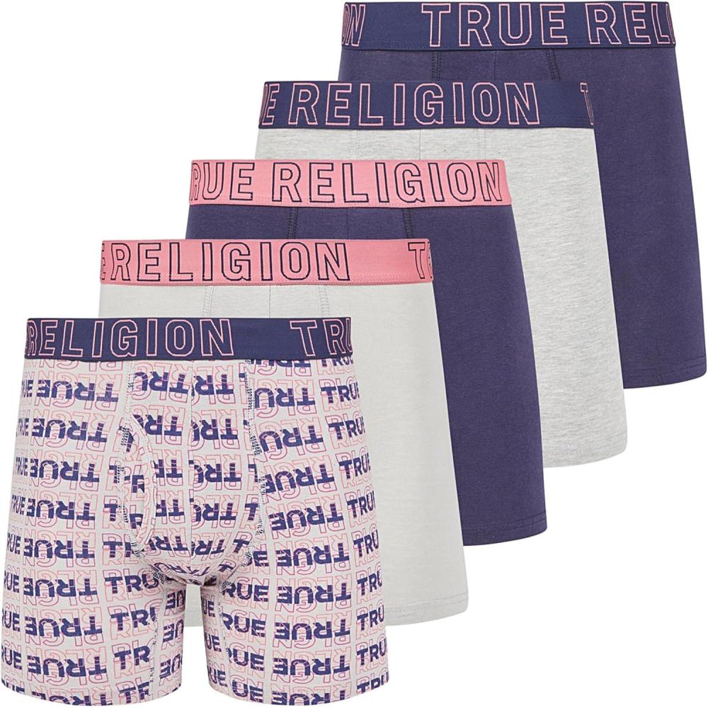 imageTrue Religion Cotton Stretch Mens Boxer Briefs Mens Underwear Pack of 5NavyGreyPink