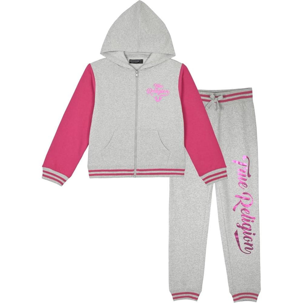 imageTrue Religion Girls 2 Piece Fleece Hooded Jogger Set  ZipFront Hoodie ampamp Sweatpants OutfitGrey Varsity