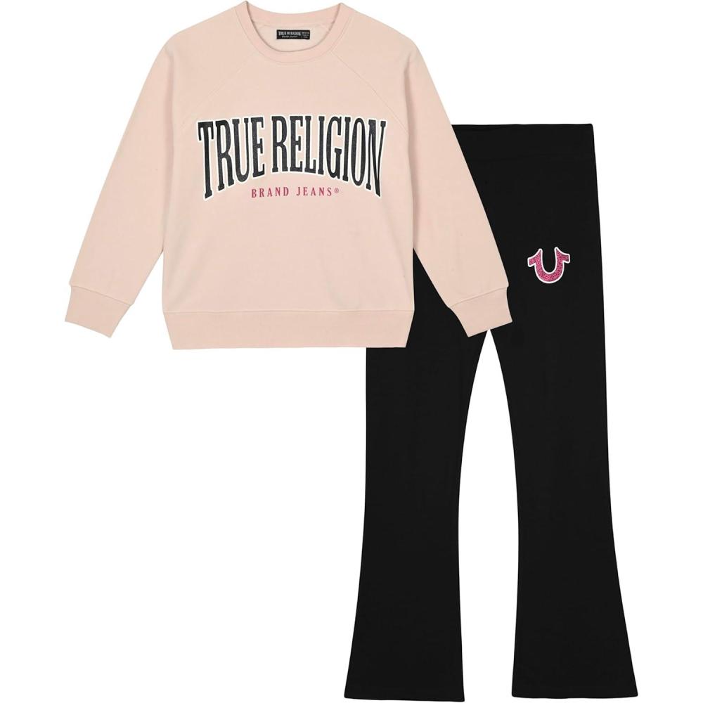 imageTrue Religion Girls 2 Piece Legging Sets  Fleece Sweatshirt ampamp Bootcut Leggings Outfit Glitter Print Design Sizes 414Light Pink