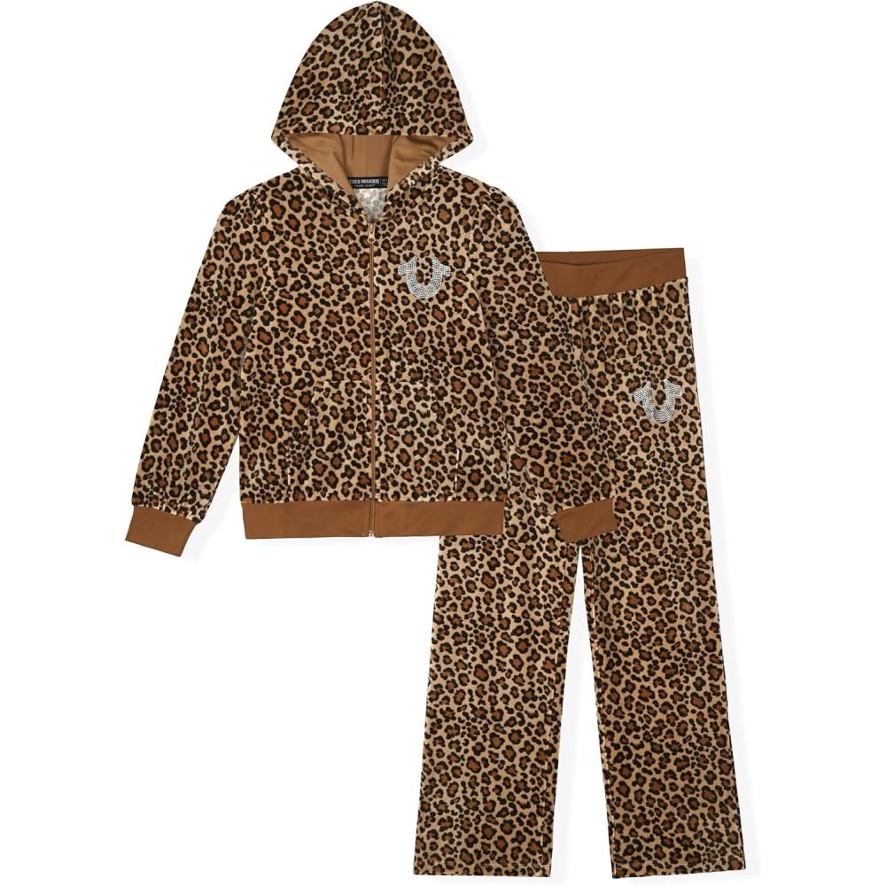 imageTrue Religion Girls Hoodie and Sweatpant Set Velour Jogger Sets for Girl Fashion ClothingLeopard
