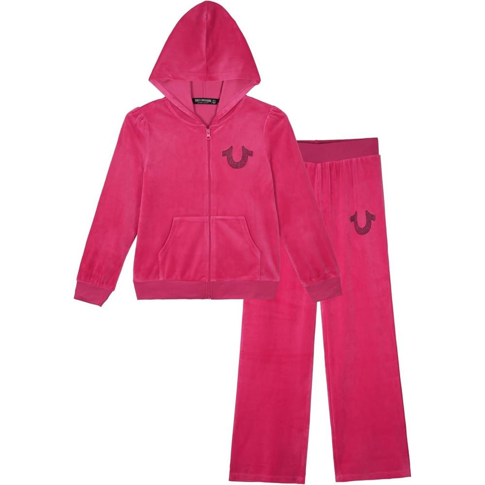 imageTrue Religion Girls Hoodie and Sweatpant Set Velour Jogger Sets for Girl Fashion ClothingVery Berry Pink