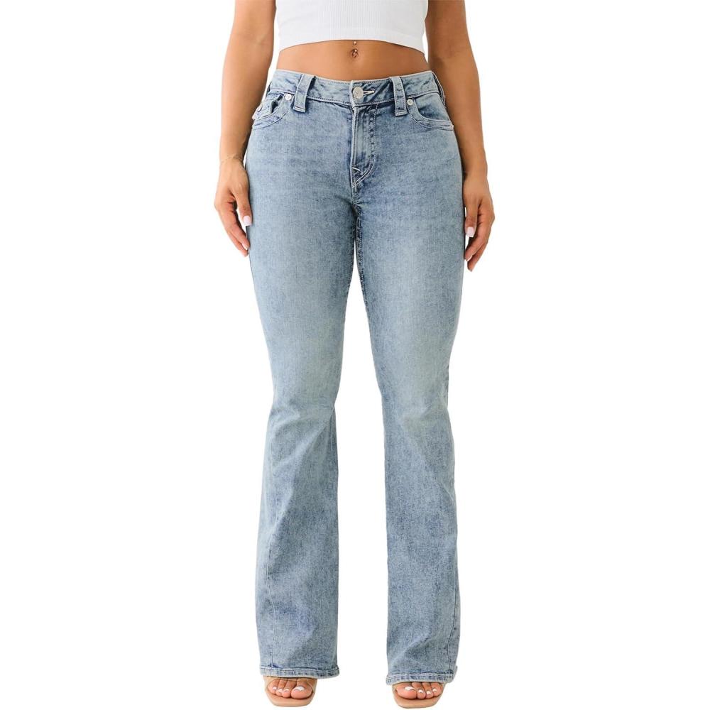 imageTrue Religion Jeans Womens Denim Joey Mid Rise Flare Flap Single Needle Stitching PantPeak Spot