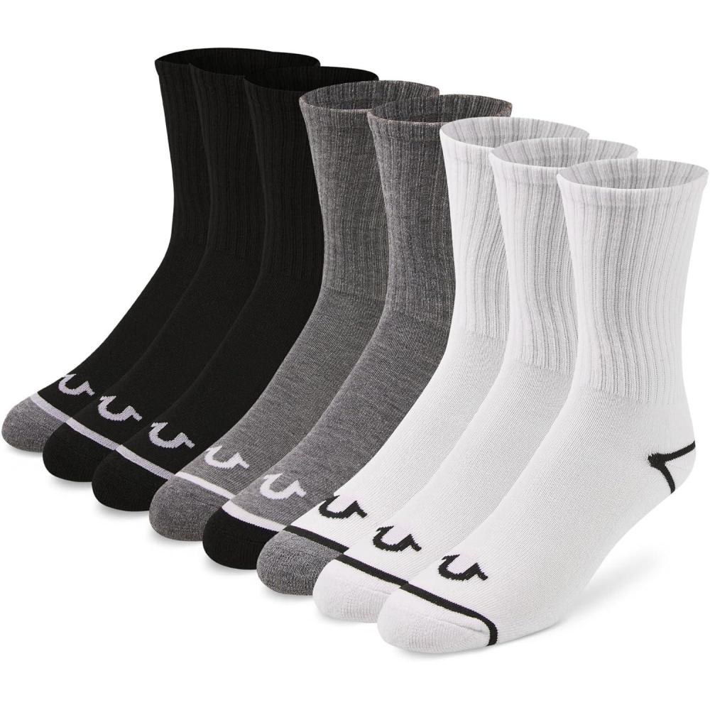 imageTrue Religion Mens 8 Pairs Crew Socks for Men Premium Athletic Mens Socks Shoe Size 812GreyBlackWht
