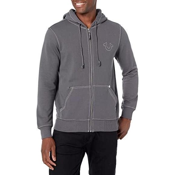 imageTrue Religion Mens Big T Zip Up HoodieBuckthornWinterwhite