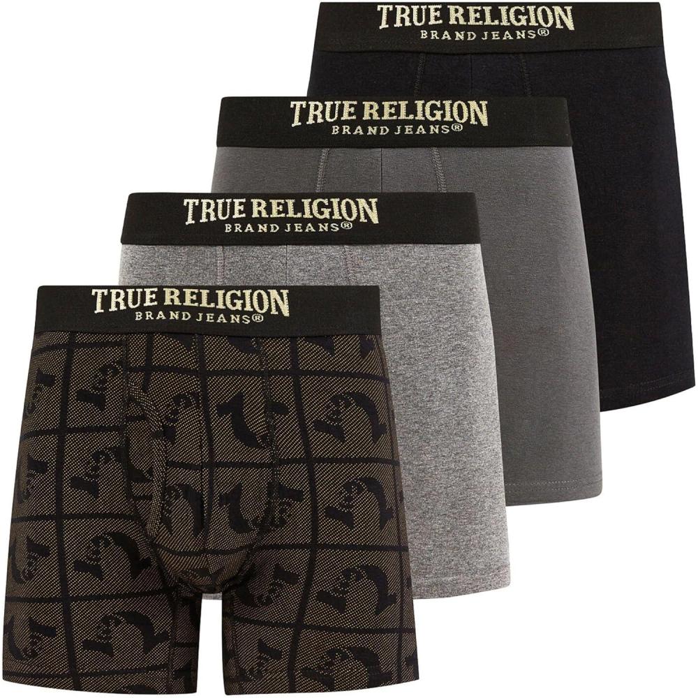 imageTrue Religion Mens Boxer Briefs Cotton Stretch Underwear for Men Pack of 4Gold