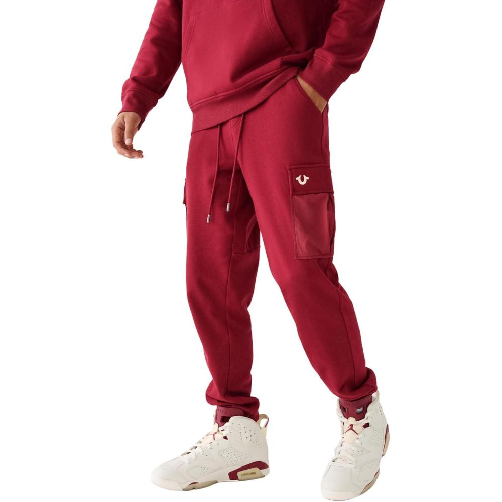 imageTrue Religion Mens Cargo Pocket Revolt Fleece JoggerTibetan Red