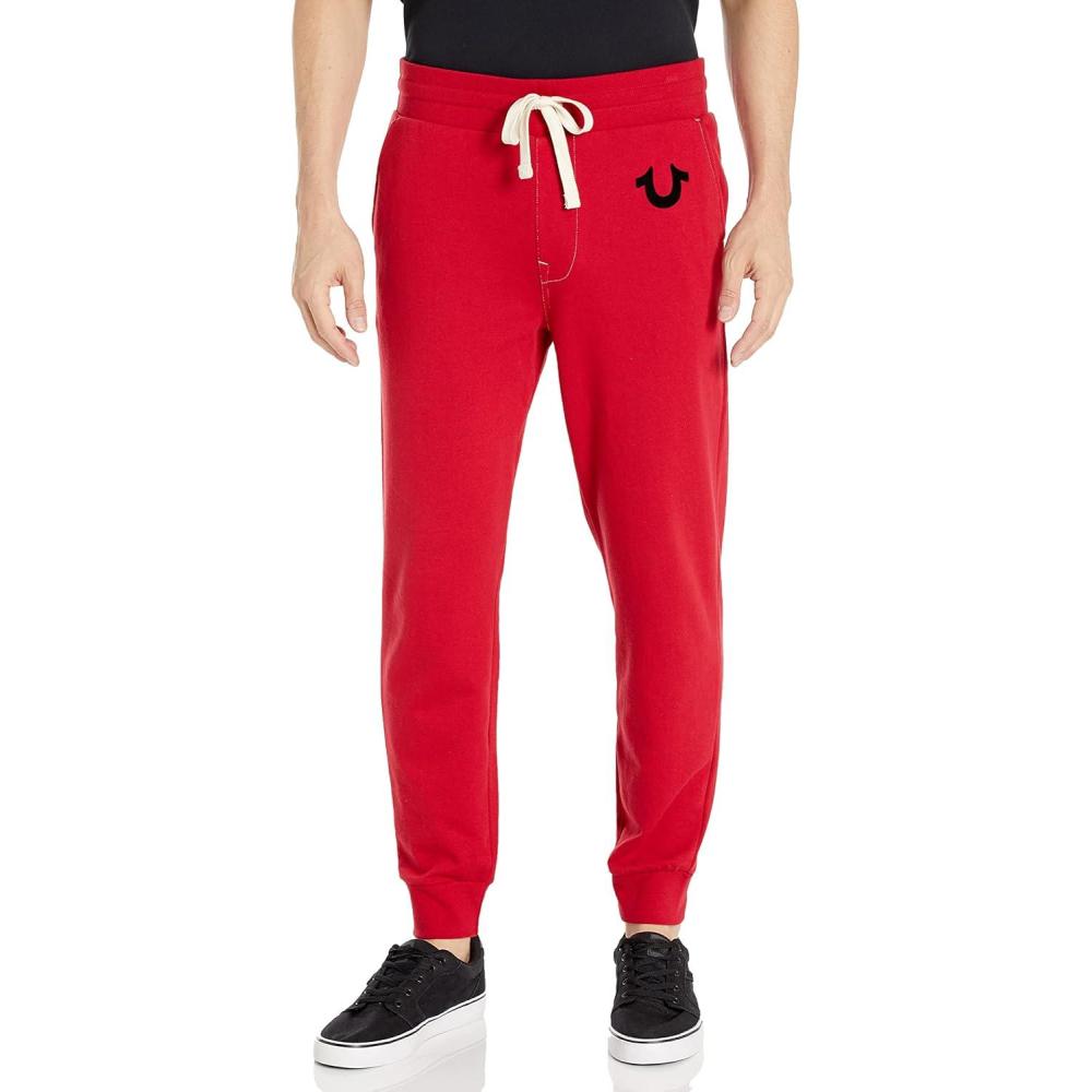 imageTrue Religion Mens Classic Logo Jogger Sweatpants  Soft Mens Joggers with Pockets Comfortable Sweat PantsRuby Red W Black