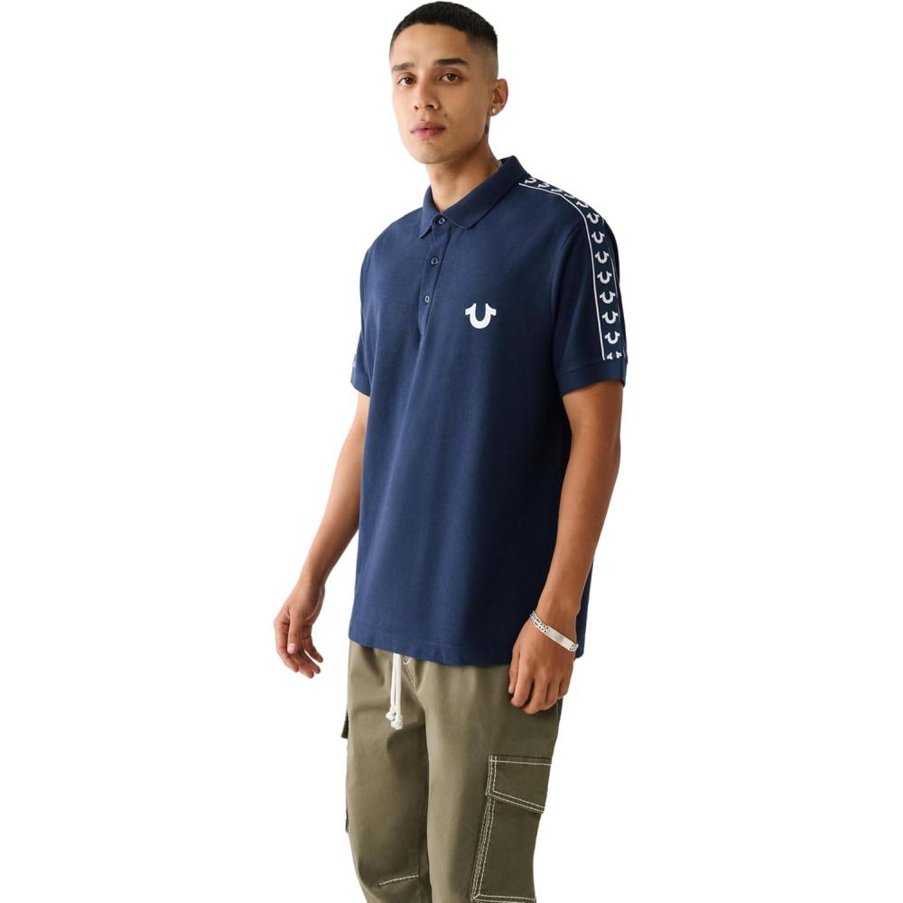 imageTrue Religion Mens Damask Short Sleeve PoloDress Blue