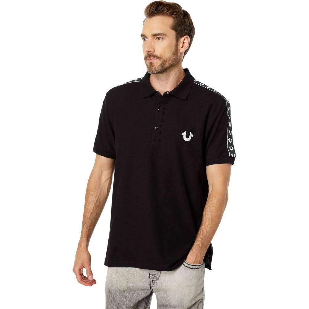 imageTrue Religion Mens Damask Short Sleeve PoloJet Black