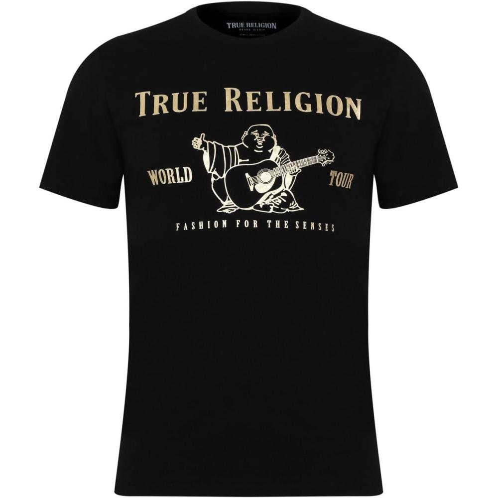 imageTrue Religion Mens Graphic TShirt  Short Sleeve Metallic Buddha Tee Mens T ShirtBlack