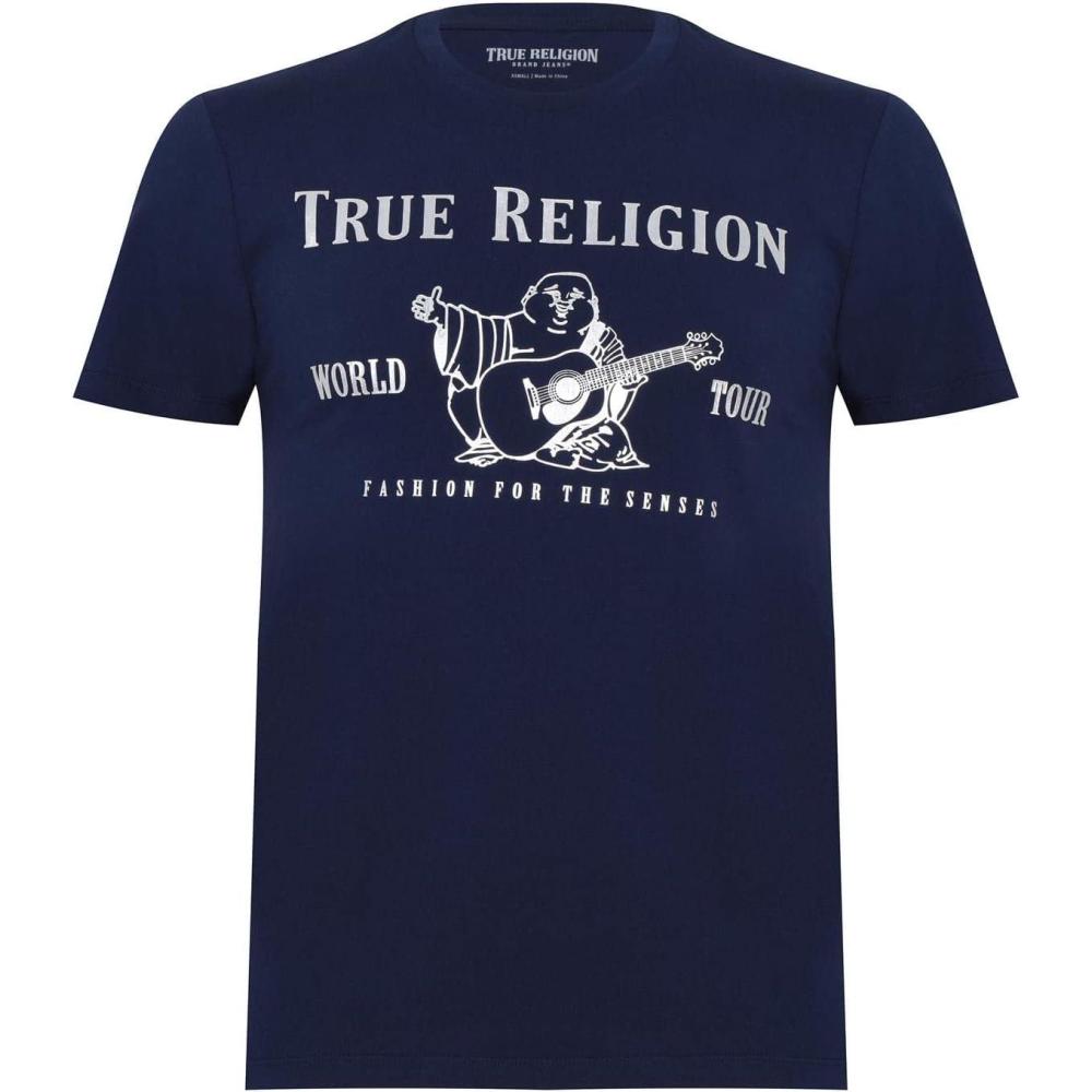 imageTrue Religion Mens Graphic TShirt Short Sleeve Metallic Buddha Tee Mens T ShirtNavy