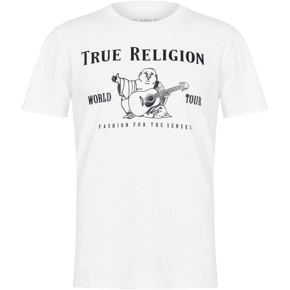 imageTrue Religion Mens Graphic TShirt Short Sleeve Metallic Buddha Tee Mens T ShirtOptic White