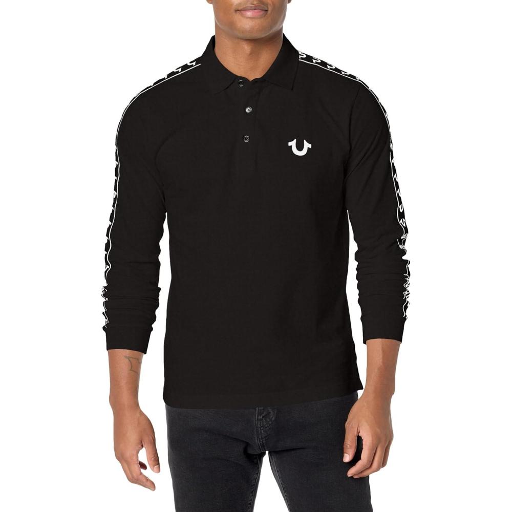 imageTrue Religion Mens Ls Dasmask PoloJet Black