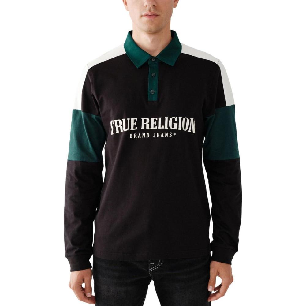 imageTrue Religion Mens Ls Rugby PoloJet Black