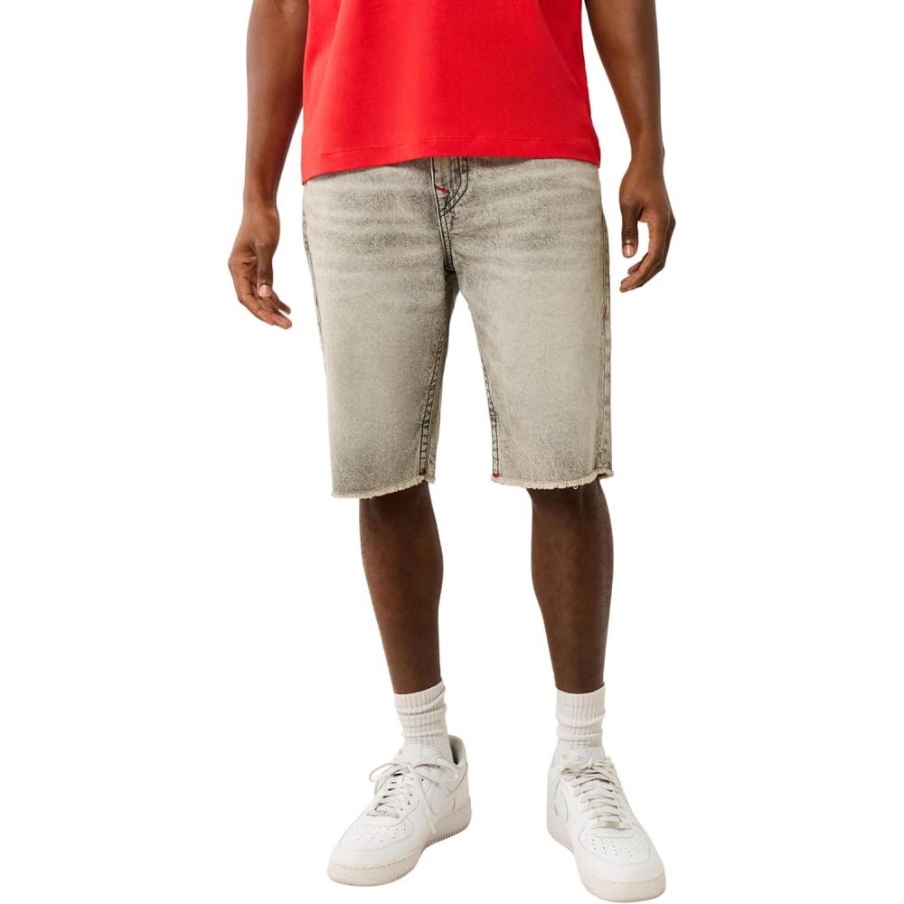 imageTrue Religion Mens Ricky SN Flap Short Fray Hem  Denim Shorts with Flap Pockets and Distressed HemRebel Trail Grey Wash
