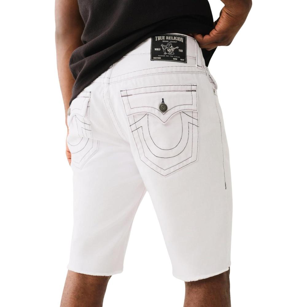 imageTrue Religion Mens Ricky Sn Flap Short Fray Hem with Fray Hem  Premium Denim ShortsOptic White