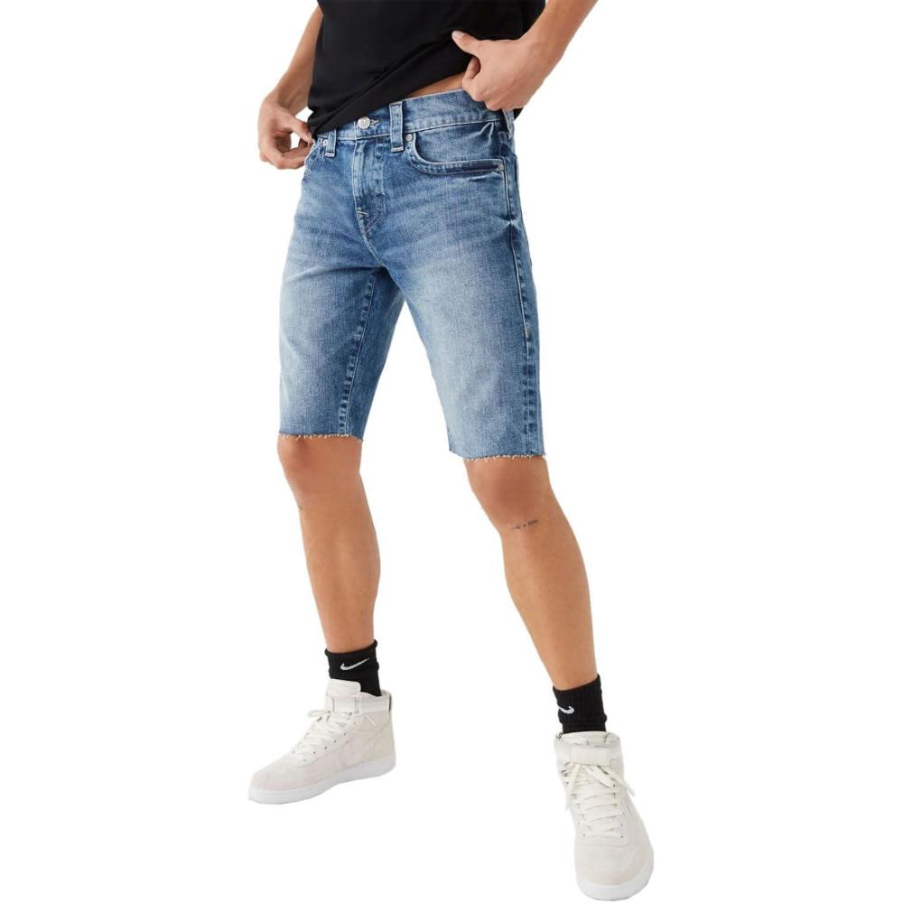 imageTrue Religion Mens Ricky Straight Leg Raw Hem Denim ShortMedium Retro Faded