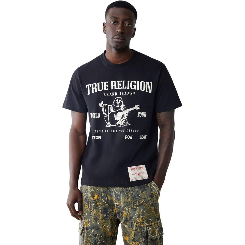 imageTrue Religion Mens Short Sleeve SRS Graphic Tee  Casual Crew Neck TShirtJet Black