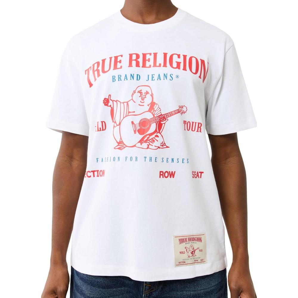 imageTrue Religion Mens Short Sleeve SRS Graphic Tee  Casual Crew Neck TShirtOptic White