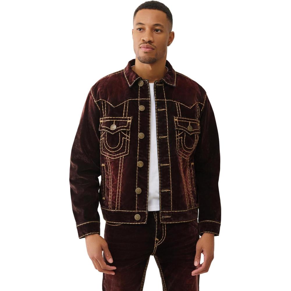 imageTrue Religion Mens Super T Oversized Velvet Jacket  Horseshoe Logo ampamp Bold Stitching