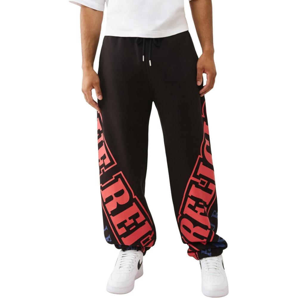 imageTrue Religion Overt Arch Logo Baggy Joggers for Men Oversized Sweatpants with Drawstring Waist ampamp Pockets