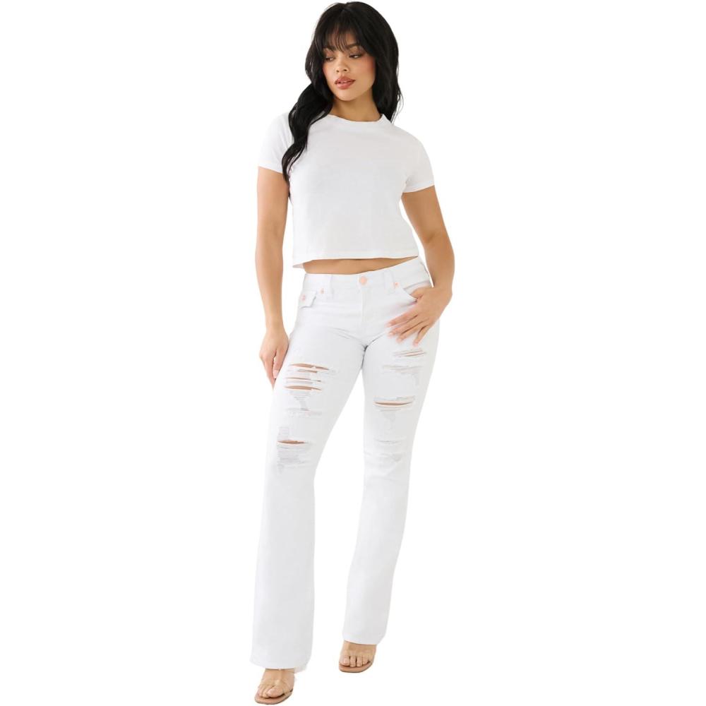 imageTrue Religion Womens Becca Boot Cut Destroyed JeanOptic White