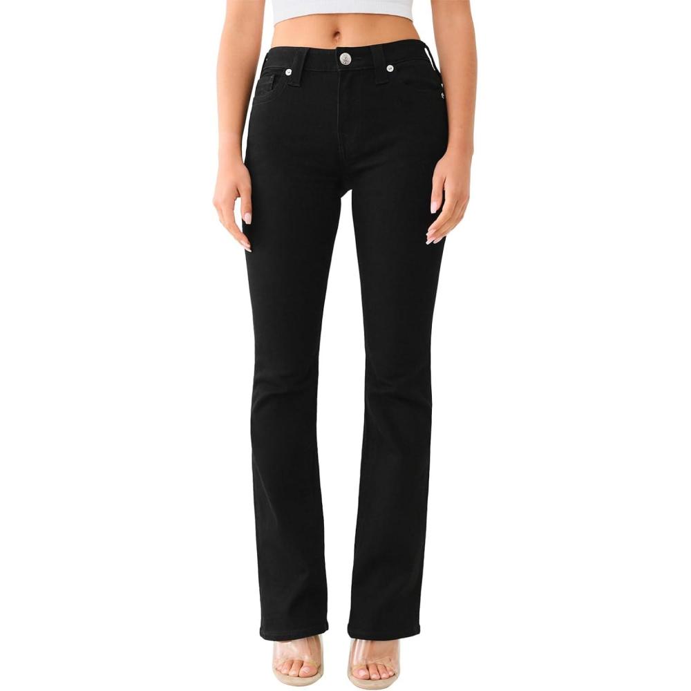 imageTrue Religion Womens Becca Mid Rise Boot Cut Single Needle Stitching Jeans Pant  Black Body RinseBlack Body Rinse