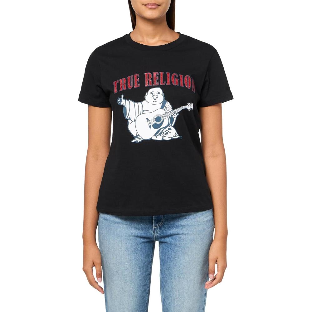 imageTrue Religion Womens Buddha Slim Vneck TeeJet Black