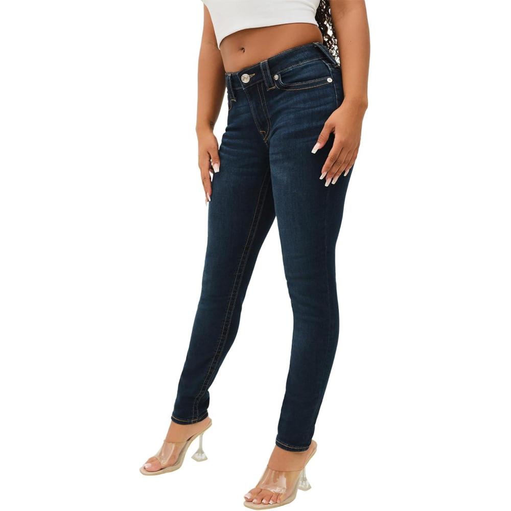imageTrue Religion Womens Halle Mid Rise Super Skinny Fit Jeans Denim Single Needle StitchingIndigo Upgrade