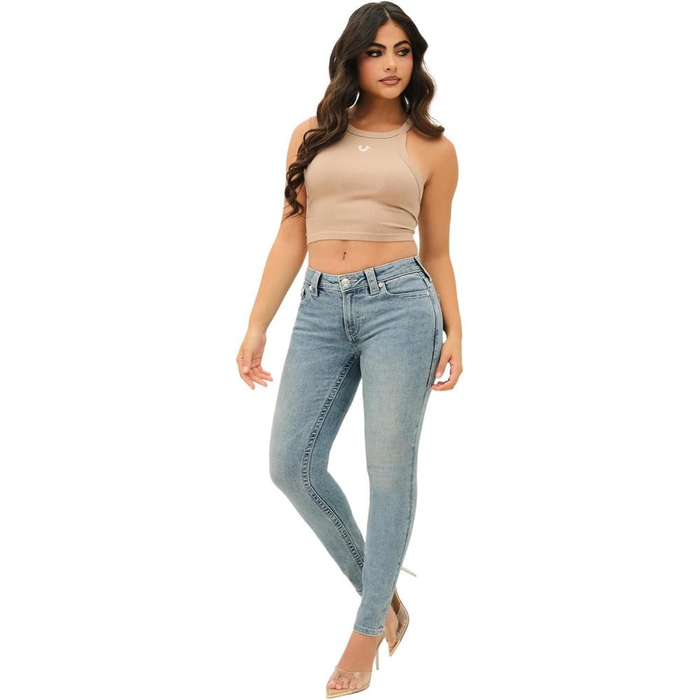 imageTrue Religion Womens Halle Mid Rise Super Skinny Fit Jeans Denim Single Needle StitchingPeak Spot