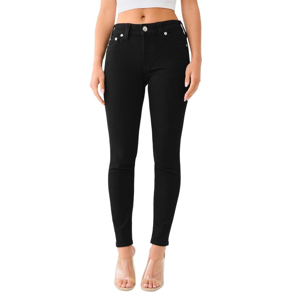 imageTrue Religion Womens Jennie Mid Rise Curvy Skinny fit Comfort Jeans Single Needle Stitching  Peak spot ColorBlack Body Rinse