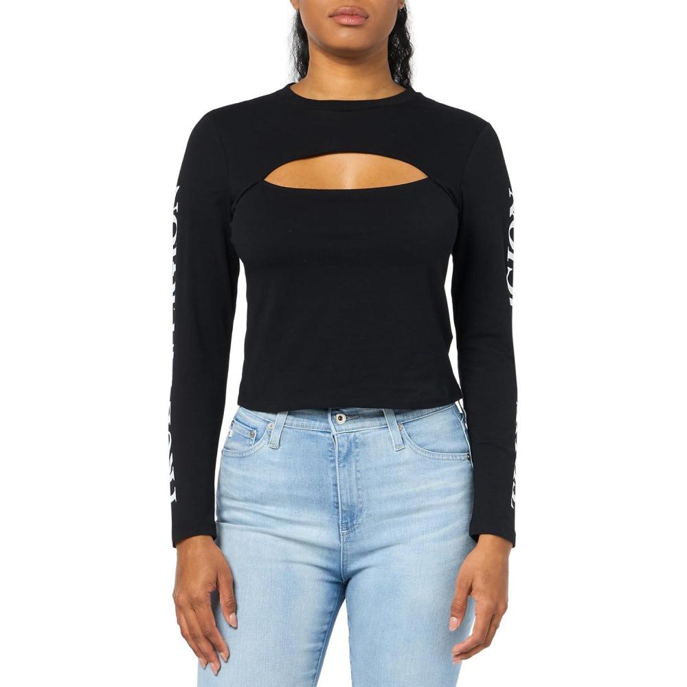 imageTrue Religion Womens Logo CutOut LS TeeJet Black